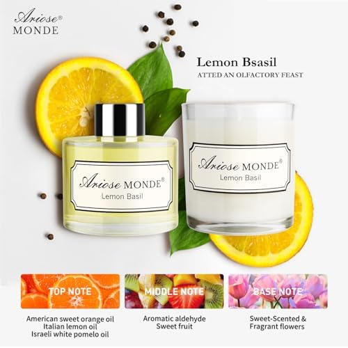Reed Diffuser & Candle Gift Set, Lemon Oil Diffuser for Bathroom Decor