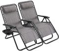 Sweetcrispy Zero Gravity Chairs, Set of 2 Portable Recliner Beach Camping Patio Outdoor Folding Lounge Chair with Cup Holder Trays and Adjustable Pillow for Poolside, Garden, Backyard, Lawn, Grey