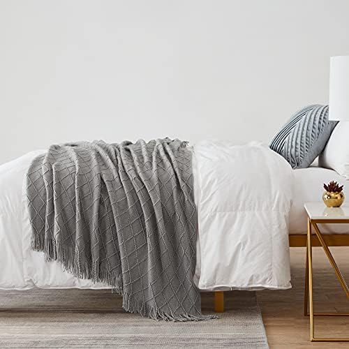 BOURINA Light Grey Throw Blanket 50x90Inch Boho Knit Soft Throw Bed Blanket