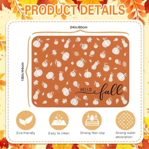 Fall Dish Drying Mat Autumn Decor Kitchen Countertop ,Super Absorbent Coffee Bar Mat for Maker Espresso Machine, Anti-Slip Accessories for Pumpkin Kitchen Countertops 24x18 Inch