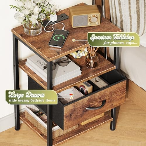SUPERJARE Nightstand Set of 2 with Charging Station, USB-C Port, End Tables