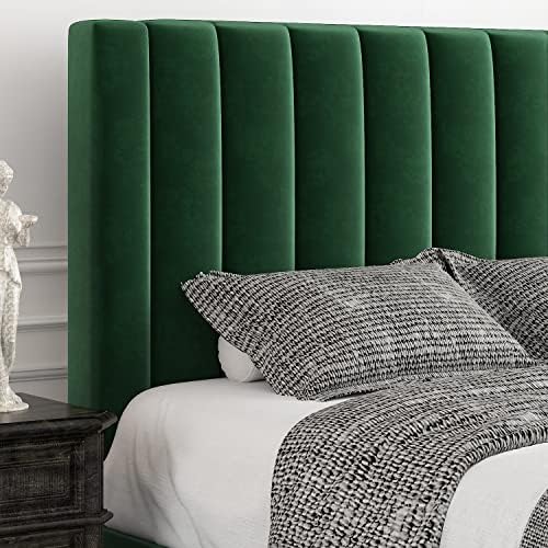 Allewie Full Bed Frame/Velvet Upholstered Bed Frame with Vertical Channel Tufted Headboard/Strong Wooden Slats/Platform Bed Frame/Mattress Foundation/Box Spring Optional/Easy Assembly/Green