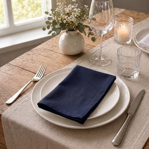 ACCENTHOME Navy Cotton Linen Napkin Set of 6 18x18 inch Dinner Napkins