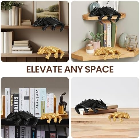 Dragon Bookshelf Decor Set, Resin Fantasy Dragon Statues for Library Home