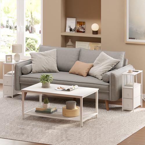 TUTOTAK Narrow End Table with Charging Station, Skinny Side Table