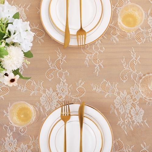 Ivory Lace Tablecloth Rectangular 60x120 Inch 2 Pieces Wedding Table Cloth