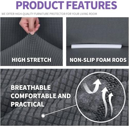 ZNSAYOTX Stretch Oversized Couch Cover Universal Sofa Covers for Living Room Dogs Pet Furniture Protector Spandex Extra Large Sofa Slipcovers with Anti Slip Foam Sticks (Dark Grey, XL Sofa)