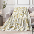 JAWO Floral Throw Blanket, Gold White Flower Throws Wildflowers Botanical Plant Printed All Seasons, Vintage Yellow Butterfly Flannel Blanket for Bedding Sofa Travel Couch Chair Sofa Home Decor,60x90