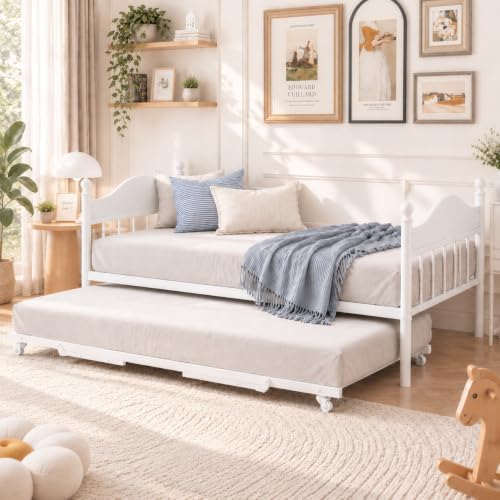 Garvee Twin Daybed with Trundle, Twin Bed Frame with with Stylish Headboard