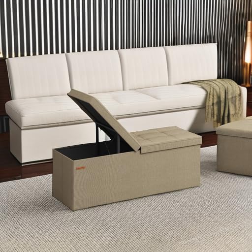 SONGMICS 43.3 Inches Storage Ottoman, Foldable Bench with Flipping Lid