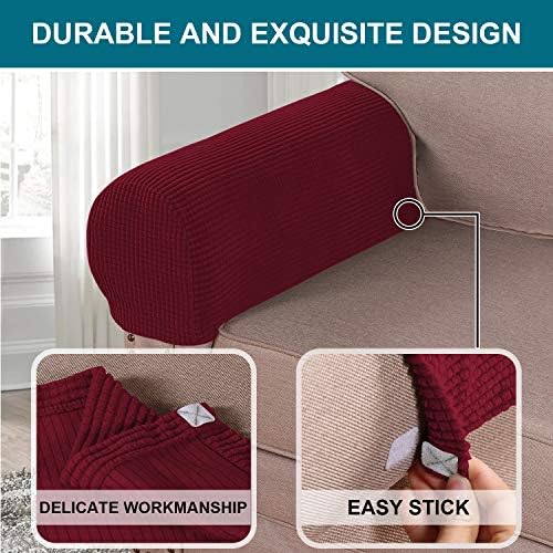 Turquoize Stretch Armrest Covers for Chairs and Sofas Couch Arm Covers for Sofa Spandex Jacquard Armrest Cover Anti-Slip Furniture Protector Armchair Slipcovers for Recliner Set of 4, Burgundy