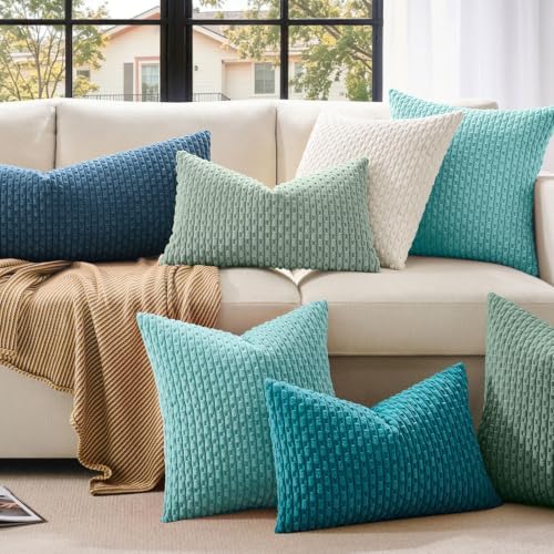Kevin Textile Soft Corduroy 24x24 Inch Pillow Covers 2 Pack, Grey Green