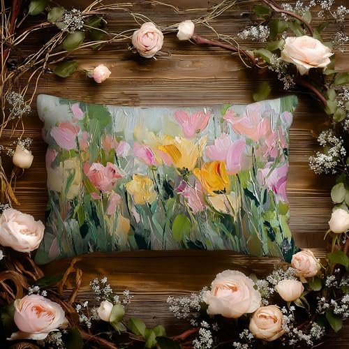 Abstract Spring Wildflower Floral Colorful Pillow Covers 12x20 Double-Sided,Rustic Cottagecore Colorful Flower Botanical Decorative Throw Pillow Covers for Home Bedroom Living Room