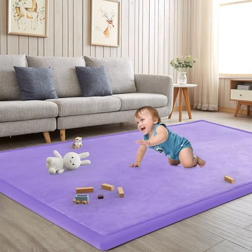 Baby Play Mat for Floor Nursery Muscle Area Rug Playroom Rug 59"x59" Elastic Foam 1.3" Thick Crawling Mat for Babies,Toddlers, Infants(Lavender)