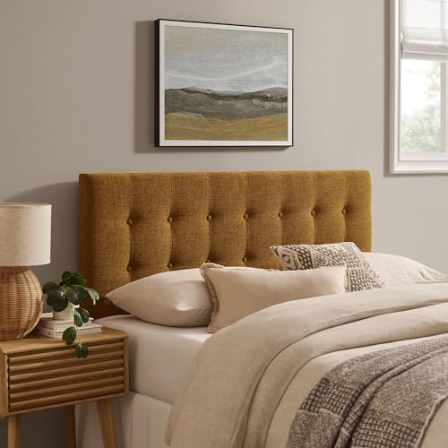 Modway Emily Full Size Performance Fabric Headboard in Copper - Linen-Like Upholstery with Button Tufting and 7 Adjustable Height Positions
