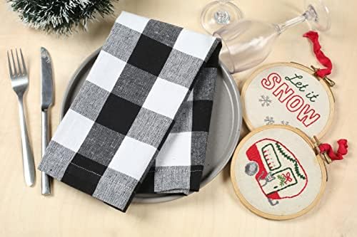 Lightnpro Buffalo Plaid Cloth Checkered Napkins, 17x17 Inch, Black & White