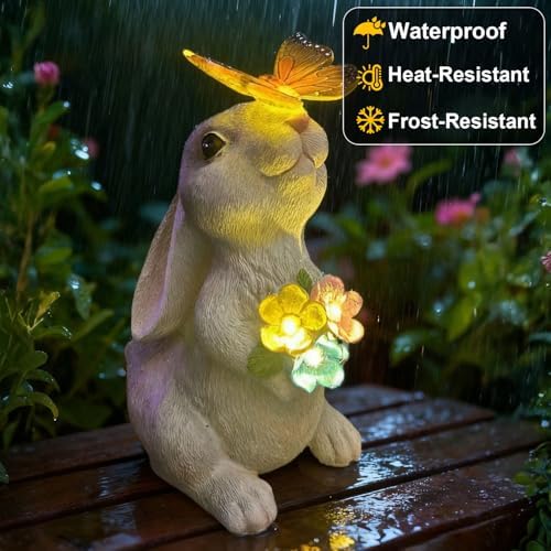 YODY Solar Garden Statues Outdoor Decor Bunny with Butterfly