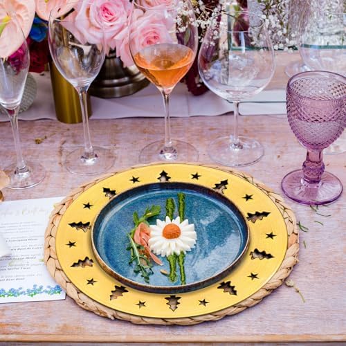 Gold Christmas Tree Charger Plates - 13" Reusable Openwork Holidays Party Decorations Round Chargers for Dinner Plate - Elegant Table Setting Centerpieces 6 Pack