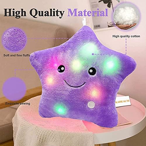 Twinkle Twinkle Little Star Pillow,Cute Plush Pillows for Kids Pillows Decorative Lighted Up Toy and Glowing Pillow Gifts,Girls Stuffed Animal Shaped Throw Pillows Doll,Purple