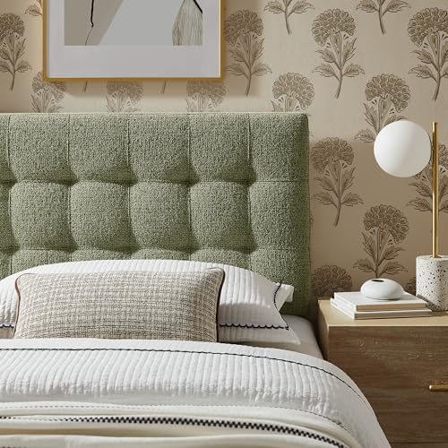 Modway Lily Twin Size Headboard with Biscuit Tufting in Leaf - Fabric Upholstery with Padded Design and 5 Height-Adjustable Mounts