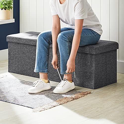 SONGMICS 43.3 Inches Storage Ottoman, Foldable Bench with Flipping Lid