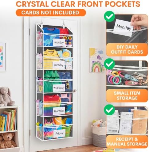 5Tiers Over Door Organizer, Weekly Clothes Organizer for Kids