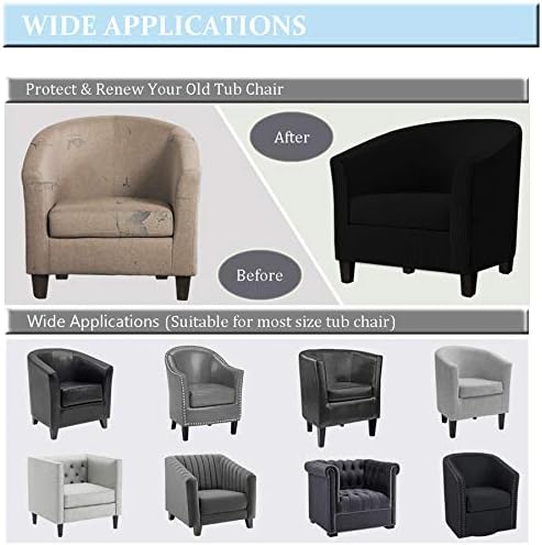 2 Piece Tub Chair Covers with Cushion Cover, Stretch Jacquard Furniture Cover,Armchair Protector Slipcover Removable Machine Washable (Black)
