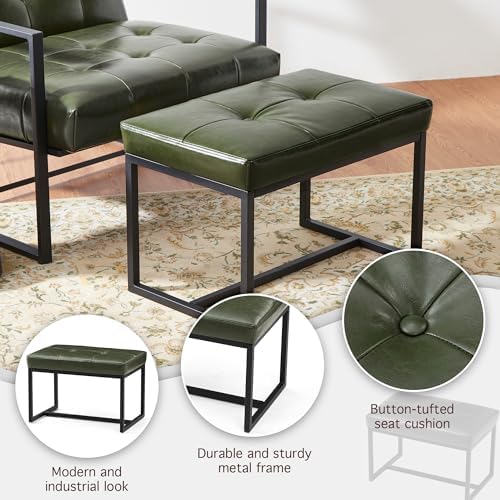 Glitzhome Ottoman Bench Pack of 2, Modern PU Leather Vanity Stools Chairs with Metal Frame, Makeup Stool Padded Foot Rest Stool for Living Room Vanity, Entryway, Bathroom,Green