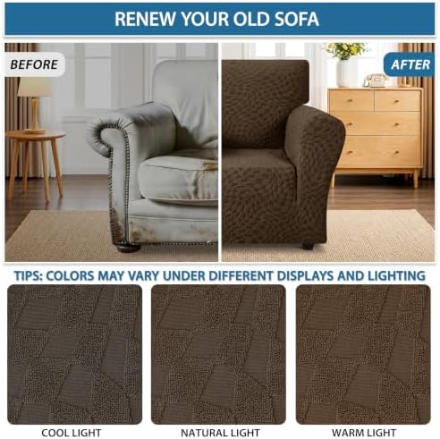 ZNSAYOTX 1 Piece Stretch Chair Cover with Arms (34"-44"), New Plaid Armchair Cover with Elastic Band for Living Room, Ultimate Soft Cozy Washable Chair Slipcover Form Fit Protector, Coffee