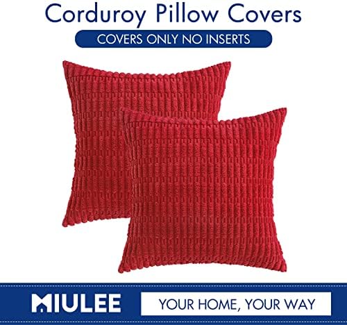 MIULEE Christmas Corduroy Decorative Pillow Covers 12x12 Red Pack of 2