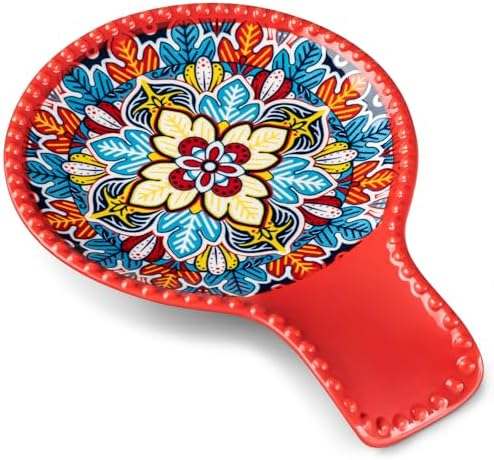 vancasso 7.7 Inch Ceramic Spoon Rest, Bohemian Stove Top, Red
