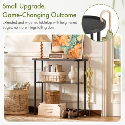Narrow Hallway Table for Entryway, Small Console Table Black 30.7", Bamboo Plant Stand Indoor Outdoor 2-tier, Small TV Stand for Bedroom with Anti-fall Edge, Sofa Side Table 5min Easy Assembly