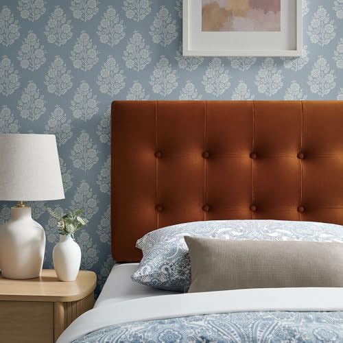 Modway Emily Twin Size Performance Velvet Headboard in Rust - Stain-Resistant Velvet Upholstery with Button Tufting and 7 Adjustable Height Positions