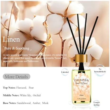 CALMORA Reed Diffuser Set of 3, 50ml Citrus/Linen/Vanilla Scented Oil Diffuser with 15 Sticks | Home Fragrance for Bedroom, Bathroom, Office & Living Room for Women Men