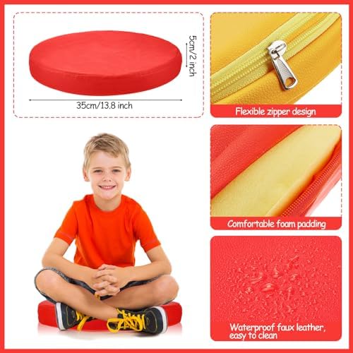 Juexica 4 Pcs Extra Thick Floor Cushion Classroom, Bright Colors, Round
