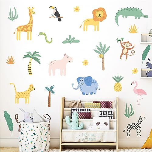 Animals Wall Decals, Cute Safari Wall Stickers for Baby Kids, Jungle Theme Decor for Nursery, Classroom, Playroom, Bedroom