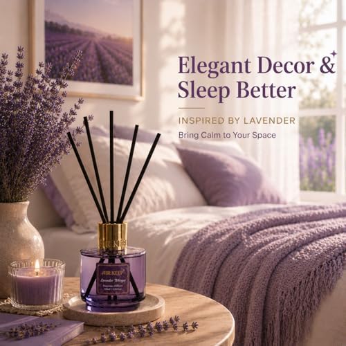 Airkeep Reed Diffuser Set with Refill & 8 Reed Sticks, 6.96 fl oz Lavender Whisper Home Fragrance, Long Lasting Aromatherapy Diffuser for Bedroom, Bathroom & Living Room