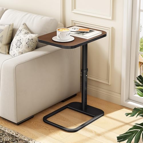 Kitstorack TV Tray Table, Adjustable Height & Rounded Metal Corners, Snack Table for Couch, Sofa, Bed, Chair, Living Room, C Shaped End Side Table for Eating, Dinner or Laptop, Small Spaces, Espresso
