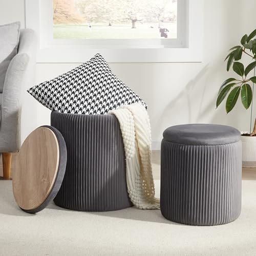 Royal Windsor Round Ottoman with Storage Set of 2, Storage Vanity Stool
