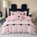 Ruffle Beddding Set with Bowtie,Chic Lace Bedding,Girls Twin Aesthetic Comforter Cover Set,Romantic French Princess Style Ruffled Duvet Cover with Lovely Bow with Zipper Closure