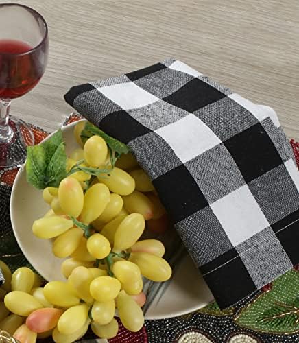 Lightnpro Buffalo Plaid Cloth Checkered Napkins, 17x17 Inch, Black & White