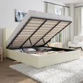SHA CERLIN King Size Chenille Lift Up Hydraulic Storage Bed Frame Cream