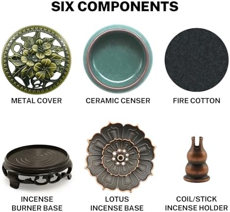 Ceramic Incense Burner with Lotus Incense Holder, Multi-Functional Incense Burner Holder for Incense Sticks, Coil Incense and Cones, Perfect Home Decor (Blue)