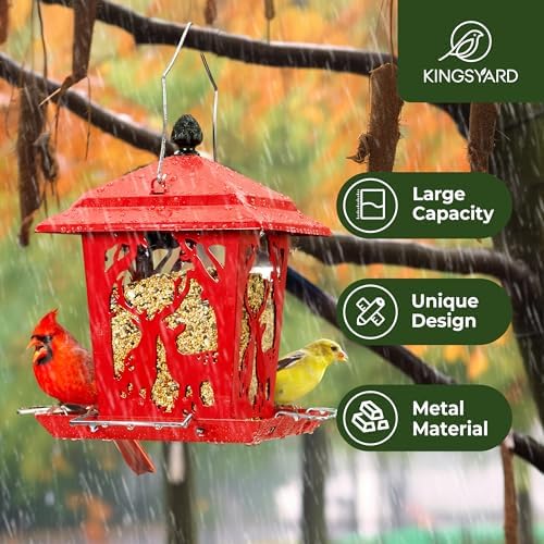 Kingsyard Metal Bird Feeders for Outdoors Hanging, Wild Hopper Bird Feeder