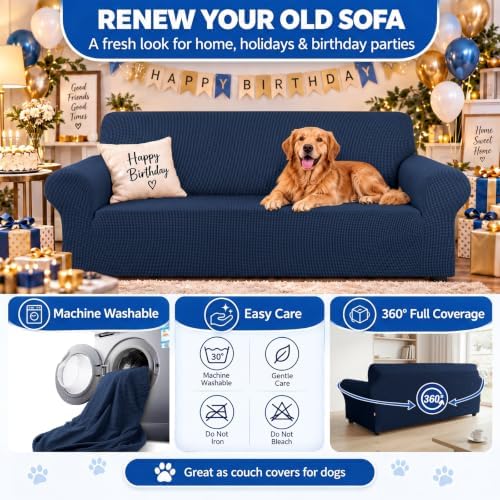 KEKUOU Stretch Oversized Couch Covers for Sofa Slipcover,Navy Blue