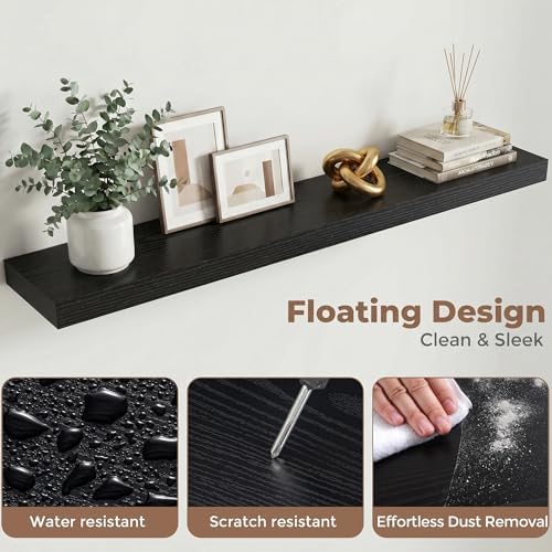 48 Inch Floating Shelves for Wall, 8"D Wood Storage Shelves, Black Finish