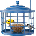 Birdream Metal Cage Bird Feeder for Outdoors Hanging with Glass Bowl, Blue