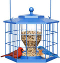 Birdream Squirrel Proof Bird Feeders for Outdoor Hanging, Metal Cage Bird Feeder with Rain Proof Covered for Wildbirds Bluebird Finches, Blue