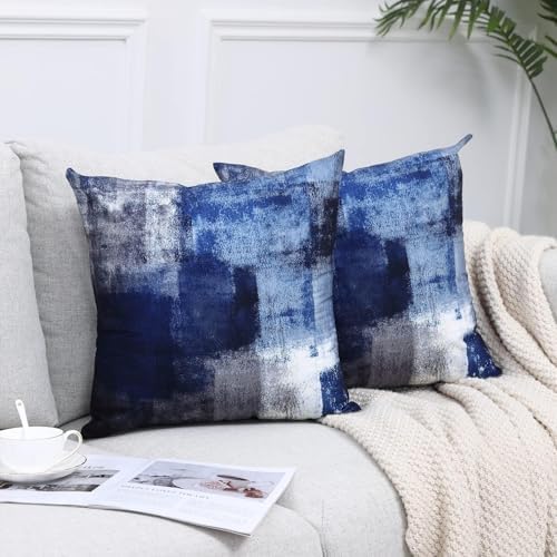Throw Pillow Covers for Couch, 20x20 Inch, Set of 2, Dark Blue