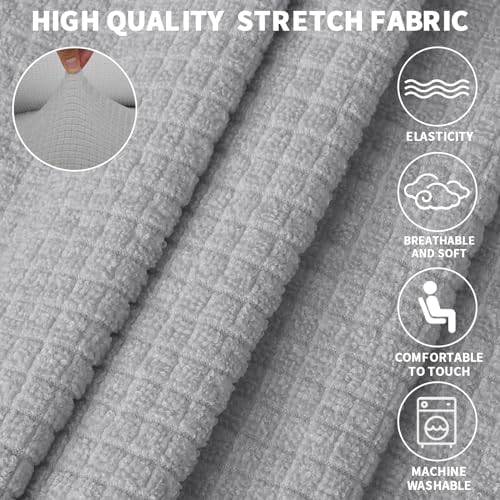 JIVINER High Stretch Couch Covers for 3 Cushion Couch 1-Piece Extra Large Sofa Covers with Elastic Bottom Anti Slip Elastic Sofa Slipcover Furniture Protector for Pets (XL Sofa, Light Gray and White)